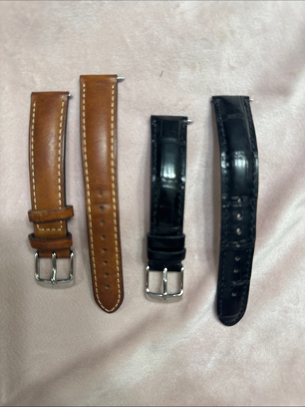 Michele Leather Watch Strap Set - Black & Brown Replacement Bands